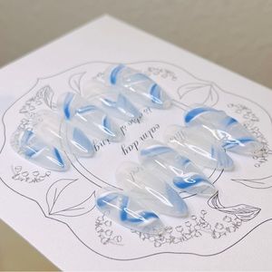 Blue art nail handmade gel nail, Fake nails, acrylic press on nail